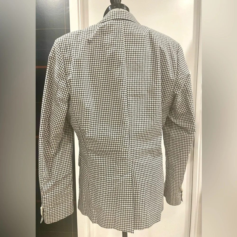 H&M gingham check 2 button blazer, navy & white, 38R, EUC